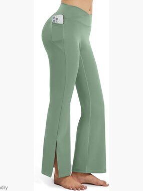 High Waisted Side Split Wide Leg Yoga Pants Stretchy Flare